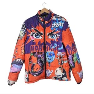 The Hardsoda Limited Unisex Orange Streetwear Graphics Puffer Jacket, Size L